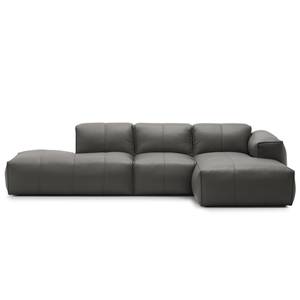 Ecksofa HUDSON mit Chaiselongue Echtleder Neka: Grau - Longchair davorstehend rechts