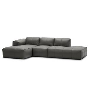 Ecksofa HUDSON mit Chaiselongue Echtleder Neka: Grau - Longchair davorstehend links