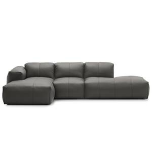 Ecksofa HUDSON mit Chaiselongue Echtleder Neka: Grau - Longchair davorstehend links