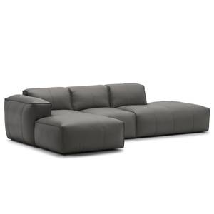 Ecksofa HUDSON mit Chaiselongue Echtleder Neka: Grau - Longchair davorstehend links