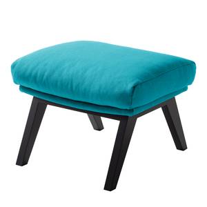 Gestoffeerde hocker GARBO houten pootjes Geweven stof Anda II: Turquoise - Zwart