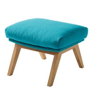 Gestoffeerde hocker GARBO houten pootjes Geweven stof Anda II: Turquoise - Donkere eikenhout