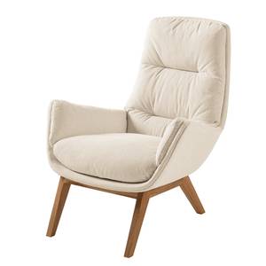 Fauteuil GARBO met houten pootjes Geweven stof Saia: Beige - Donkere eikenhout