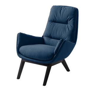 Sessel GARBO mit Holzfüßen Webstoff - Webstoff Anda II: Blau - Schwarz