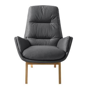 Fauteuil GARBO met houten pootjes Geweven stof Anda II: Grijs - Donkere eikenhout