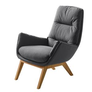 Fauteuil GARBO met houten pootjes Geweven stof Anda II: Grijs - Donkere eikenhout