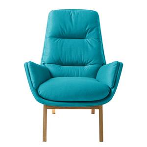 Fauteuil GARBO met houten pootjes Geweven stof Anda II: Turquoise - Donkere eikenhout