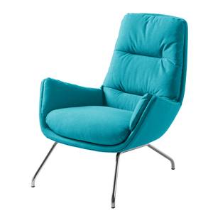 Fauteuil Garbo VI Geweven stof Anda II: Turquoise - Chroomkleurig glanzend