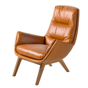 Fauteuil GARBO avec pieds en bois Cuir véritable - Cuir véritable Dub : Cognac - Chêne foncé