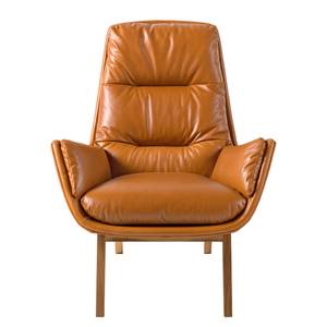 Fauteuil GARBO met houten pootjes Echt leer Dub: Cognackleurig - Donkere eikenhout