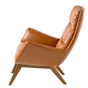 Fauteuil GARBO met houten pootjes Echt leer Dub: Cognackleurig - Donkere eikenhout