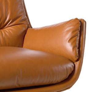 Fauteuil GARBO avec pieds en bois Cuir véritable - Cuir véritable Dub : Cognac - Chêne foncé