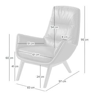 Fauteuil GARBO met houten pootjes Echt leer Dub: Cognackleurig - Donkere eikenhout