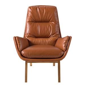 Fauteuil GARBO avec pieds en bois Cuir véritable - Cuir véritable Dub : Marron - Chêne foncé