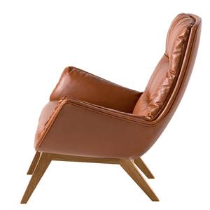 Fauteuil GARBO met houten pootjes Echt leer Dub: Bruin - Donkere eikenhout