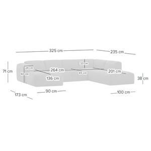 Canapé panoramique HUDSON Tissu Saia: Anthracite - Méridienne courte à gauche / longue à droite (vue de face)