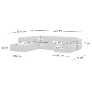 Canapé panoramique HUDSON Tissu Anda II : Anthracite - Méridienne courte à droite / longue à gauche (vue de face)
