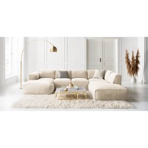 Wohnlandschaft HUDSON Webstoff Saia: Beige - Longchair davorstehend links / Ottomane rechts