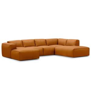 Wohnlandschaft HUDSON Echtleder Neka: Cognac - Longchair davorstehend links / Ottomane rechts