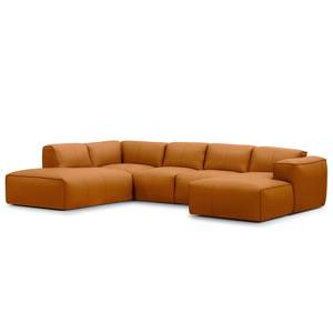 Wohnlandschaft HUDSON Echtleder Neka: Cognac - Longchair davorstehend rechts / Ottomane links