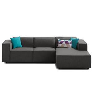 Ecksofa KINX mit Longchair Webstoff - Webstoff Milan: Anthrazit - Breite: 260 cm - Longchair davorstehend rechts - Keine Funktion