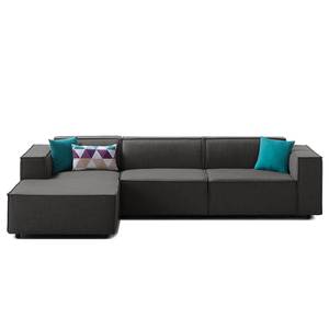 Ecksofa KINX mit Longchair Webstoff - Webstoff Milan: Anthrazit - Breite: 294 cm - Longchair davorstehend links - Keine Funktion