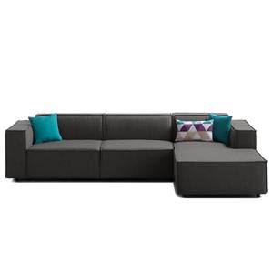 Ecksofa KINX mit Longchair Webstoff - Webstoff Milan: Anthrazit - Breite: 294 cm - Longchair davorstehend rechts - Keine Funktion