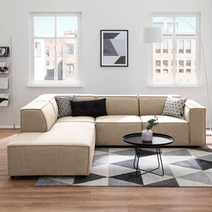 Ecksofa KINX mit Ottomane Webstoff - Webstoff Milan: Beige - Ottomane davorstehend links - Keine Funktion