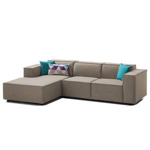 Hoekbank KINX met Longchair Geweven stof Milan: Grijs-Marron - Breedte: 260 cm - Longchair vooraanzicht links - Geen functie