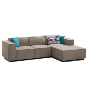 Ecksofa KINX mit Longchair Webstoff - Webstoff Milan: Grau-Braun - Breite: 260 cm - Longchair davorstehend rechts - Keine Funktion