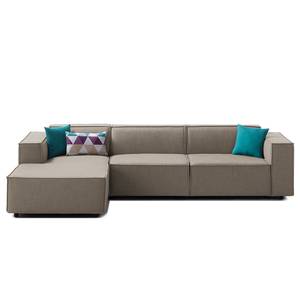 Ecksofa KINX mit Longchair Webstoff - Webstoff Milan: Grau-Braun - Breite: 294 cm - Longchair davorstehend links - Keine Funktion