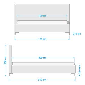 Gestoffeerd bed Aralia I geweven stof - Stof Floreana: Antraciet - 160 x 200cm - Geen opbergruimte - T-vorm