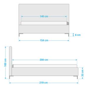 Gestoffeerd bed Aralia I geweven stof - Stof Floreana: Wit - 140 x 200cm - Geen opbergruimte - T-vorm