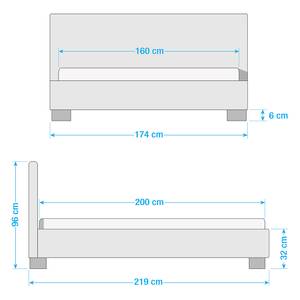 Gestoffeerd bed Aralia I geweven stof - Stof Floreana: Wit - 160 x 200cm - Geen opbergruimte - Cilinder