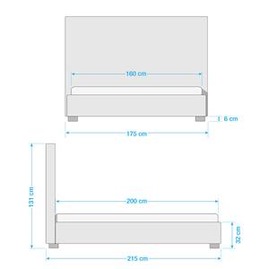 Polsterbett Tilia I Webstoff - Stoff Floreana: Hellgrau - 160 x 200cm - Zylinder