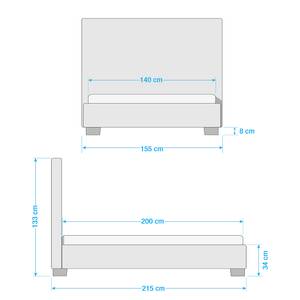 Gestoffeerd bed Tilia I kunstleer - Kunstleer Dag: Grijs - 140 x 200cm - Hoekig