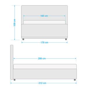 Gestoffeerd bed Alessio (incl. opbergruimte- - Stof Valona: Zilverkleurig - 160 x 200cm - 1 opbergruimte