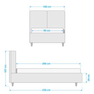 Gestoffeerd bed Versa I Stof Valona: Crèmekleurig - 90 x 200cm - 1 opbergruimte - Grijs