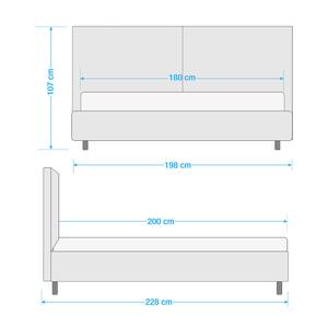 Lit rembourré Versa II Tissu Valona : Bleu foncé - 180 x 200cm - 1 tiroir de lit - Gris