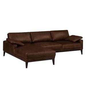 Hoekbank HORLEY met chaise longue Leer Cerys: Donkerbruin - Longchair vooraanzicht links