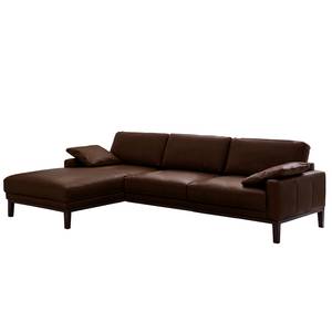 Ecksofa HORLEY mit Longchair Echtleder Cerys: Dunkelbraun - Longchair davorstehend links