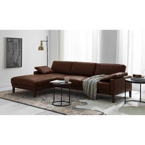 Hoekbank HORLEY met chaise longue Leer Cerys: Donkerbruin - Longchair vooraanzicht links