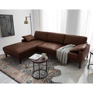 Ecksofa HORLEY mit Longchair Echtleder Cerys: Dunkelbraun - Longchair davorstehend links