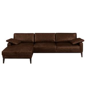 Hoekbank HORLEY met chaise longue Leer Cerys: Donkerbruin - Longchair vooraanzicht links