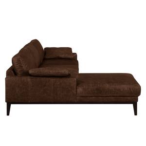 Hoekbank HORLEY met chaise longue Leer Cerys: Donkerbruin - Longchair vooraanzicht links