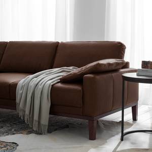 Hoekbank HORLEY met chaise longue Leer Cerys: Donkerbruin - Longchair vooraanzicht links