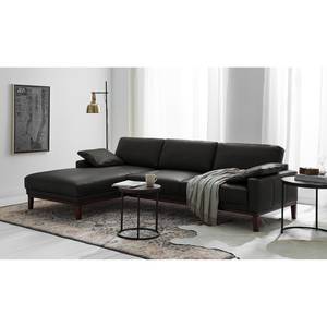 Hoekbank HORLEY met chaise longue Leer Cerys: Zwart - Longchair vooraanzicht links