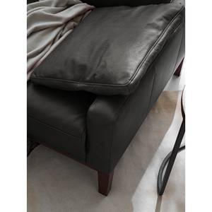 Ecksofa HORLEY mit Longchair Echtleder Cerys: Schwarz - Longchair davorstehend links