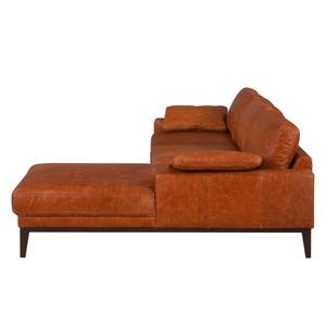 Divano angolare in vera pelle Horley Color Cognac vintage - Longchair preimpostata a destra