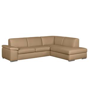 Ecksofa Termon - Bodennah Echtleder Roda: Beige - Longchair davorstehend rechts